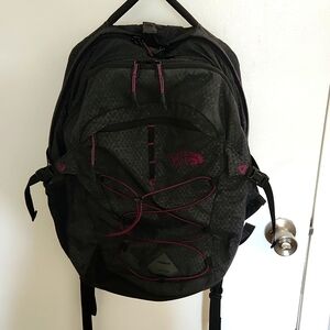 North Face Backpack, black/gray, purple drawstring, School